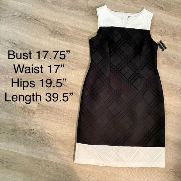 JESSICA HOWARD MISSY COLOR-BLOCK IVORY/BLACK SLEEVELESS SHEATH DRESS 12 NWT - Picture 14 of 14